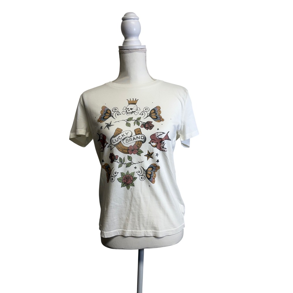 Women's Lucky brand white graphic short sleeve t shirt Size XS
